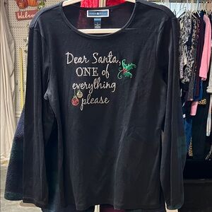 Karen Scott Black Long Sleeve Tee with Festive Embroidery